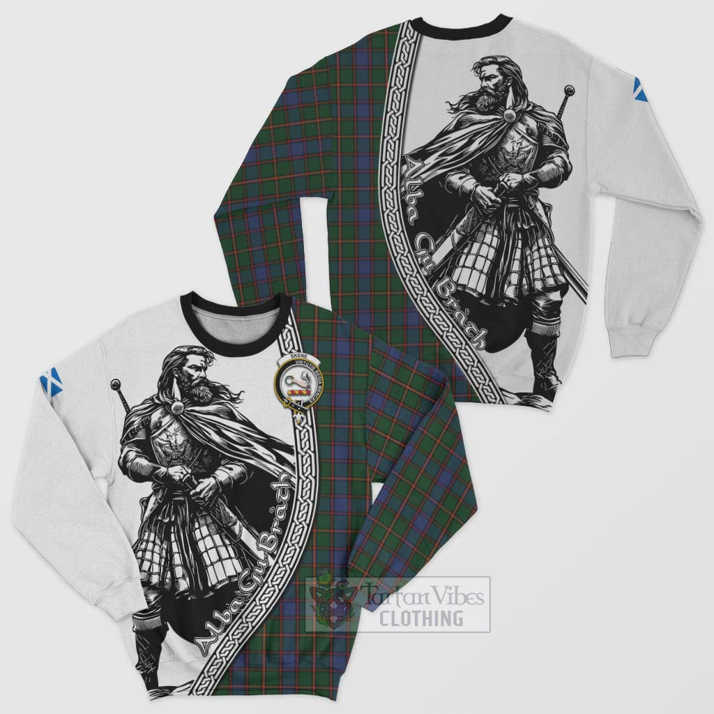 Tartan Vibes Clothing Skene Tartan Clan Crest Sweatshirt with Highlander Warrior Celtic Style