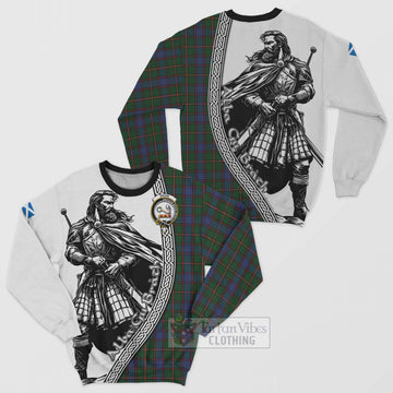 Skene Tartan Clan Crest Sweatshirt with Highlander Warrior Celtic Style