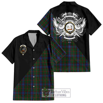 Skene Tartan Short Sleeve Button Shirt with Family Crest and Military Logo Style