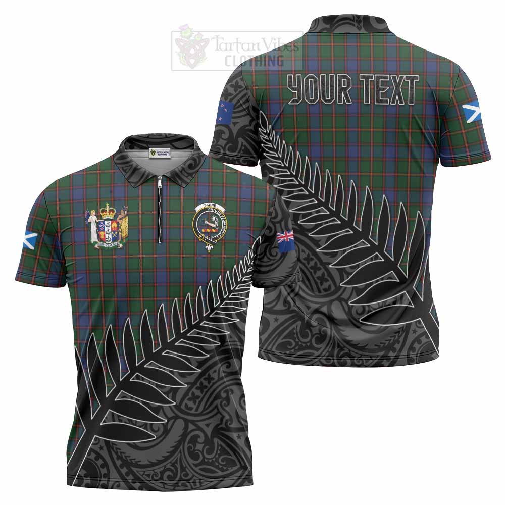 Tartan Vibes Clothing Skene Crest Tartan Zipper Polo Shirt with New Zealand Silver Fern Half Style