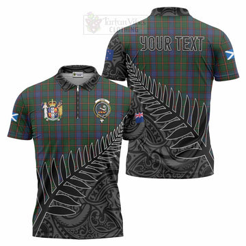 Skene Crest Tartan Zipper Polo Shirt with New Zealand Silver Fern Half Style