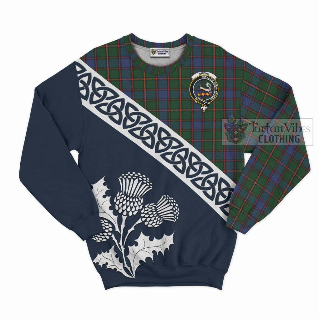 Tartan Vibes Clothing Skene Tartan Sweatshirt Featuring Thistle and Scotland Map