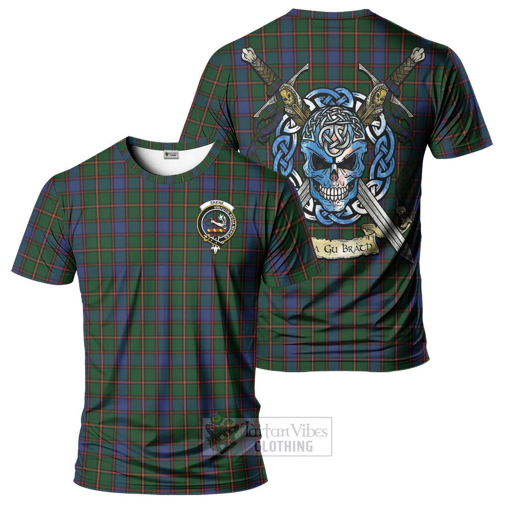 Tartan Vibes Clothing Skene Tartan T-Shirt with Family Crest Celtic Skull Style