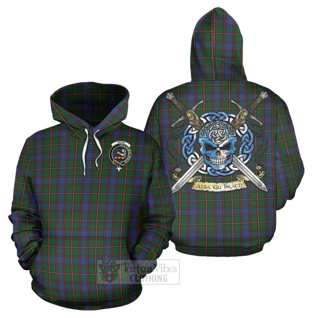 Tartan Vibes Clothing Skene Tartan Hoodie with Family Crest Celtic Skull Style