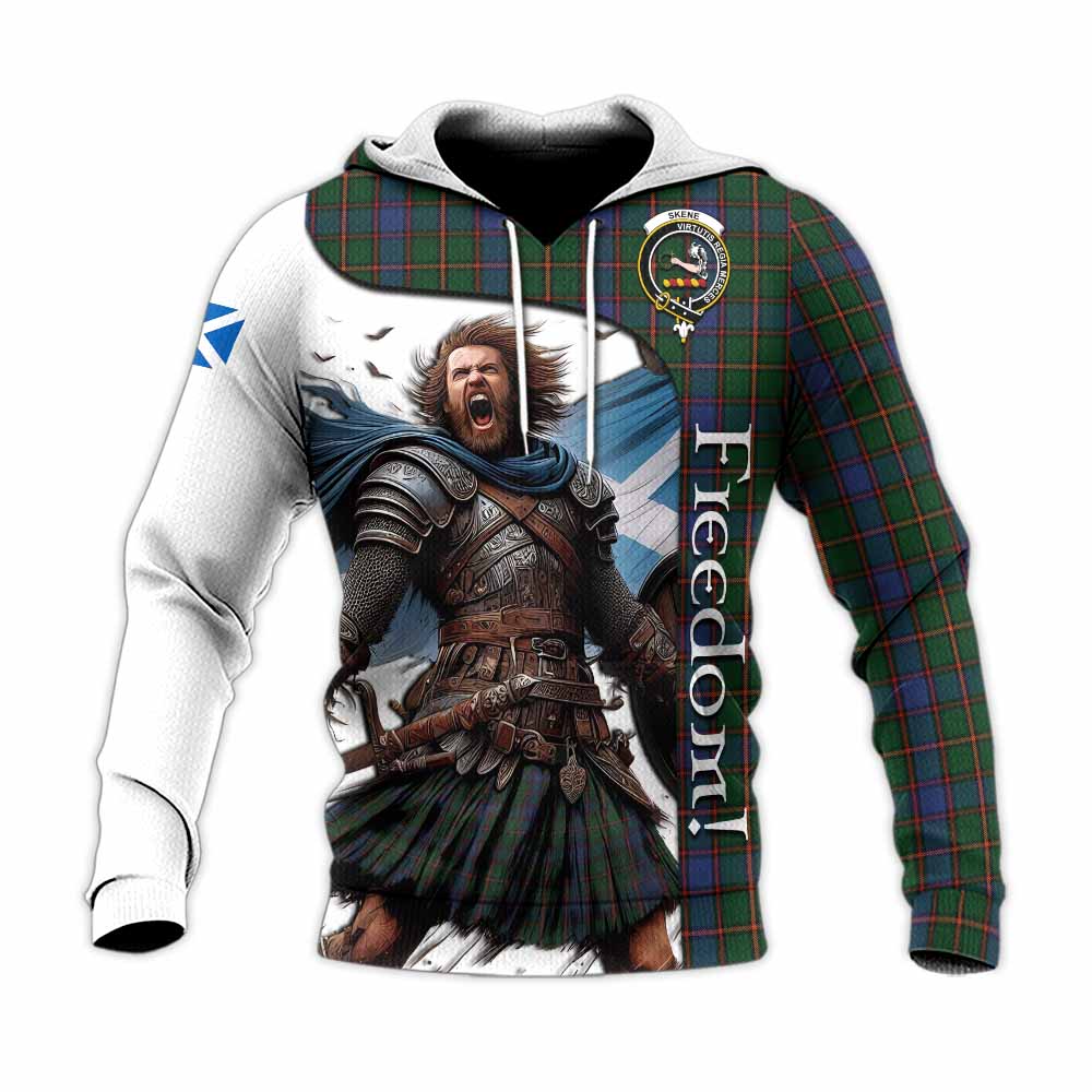 Tartan Vibes Clothing Skene Crest Tartan Knitted Hoodie Inspired by the Freedom of Scottish Warrior