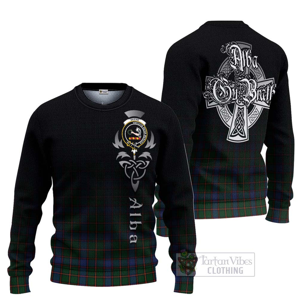 Tartan Vibes Clothing Skene Tartan Knitted Sweater Featuring Alba Gu Brath Family Crest Celtic Inspired