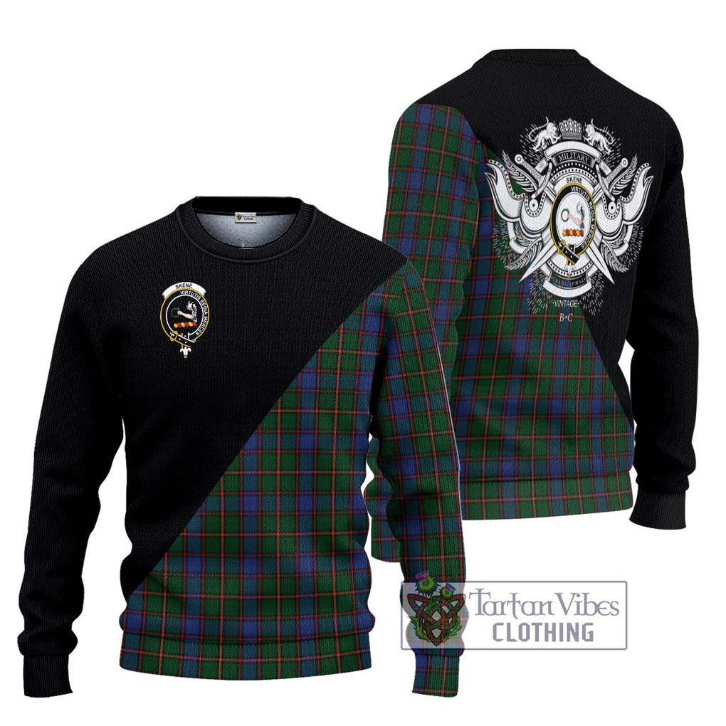 Skene Tartan Knitted Sweater with Family Crest and Military Logo Style Unisex - Tartanvibesclothing Shop