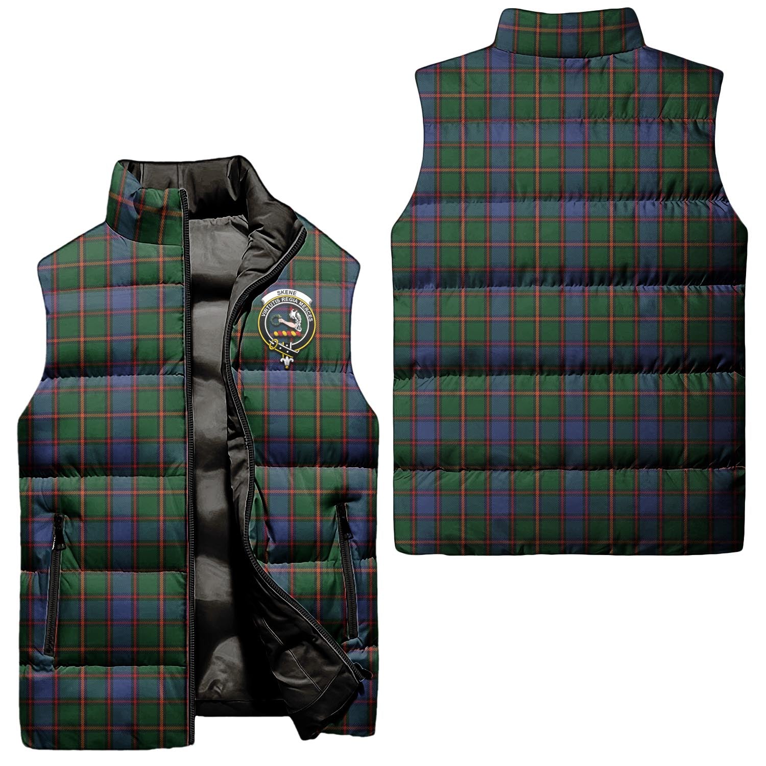 Skene Tartan Sleeveless Puffer Jacket with Family Crest Unisex - Tartanvibesclothing