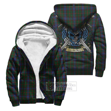 Skene Tartan Sherpa Hoodie with Family Crest Celtic Skull Style