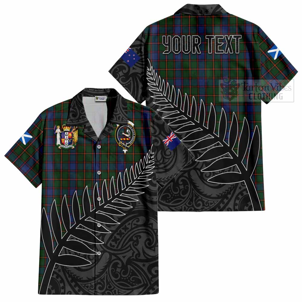 Tartan Vibes Clothing Skene Crest Tartan Short Sleeve Button Shirt with New Zealand Silver Fern Half Style