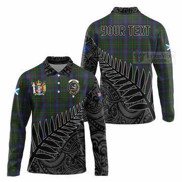 Skene Crest Tartan Long Sleeve Polo Shirt with New Zealand Silver Fern Half Style