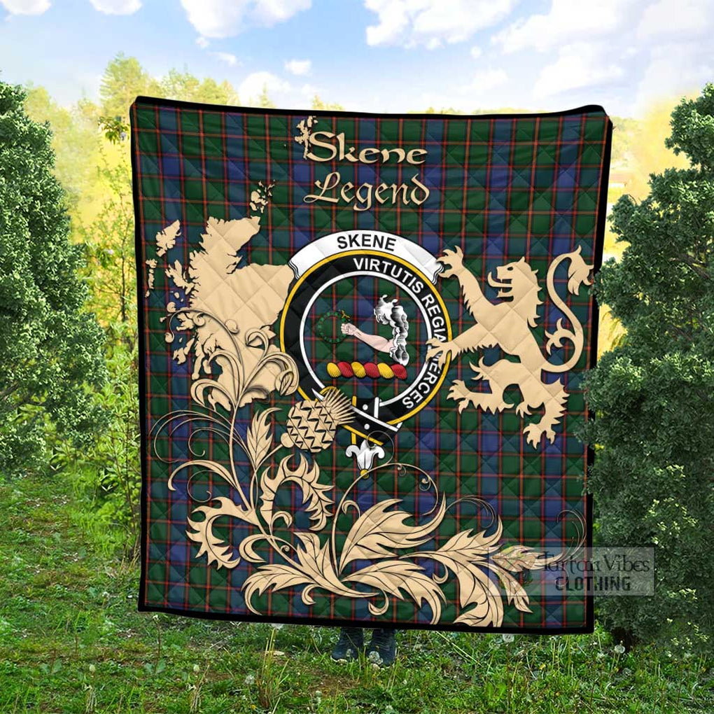 Tartan Vibes Clothing Skene Tartan Quilt with Family Crest and Scottish Symbol Style