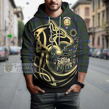 Skene Tartan Hoodie with Family Crest Celtic Wolf Style