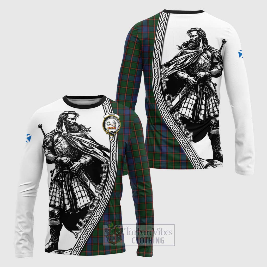 Tartan Vibes Clothing Skene Tartan Clan Crest Long Sleeve T-Shirt with Highlander Warrior Celtic Style