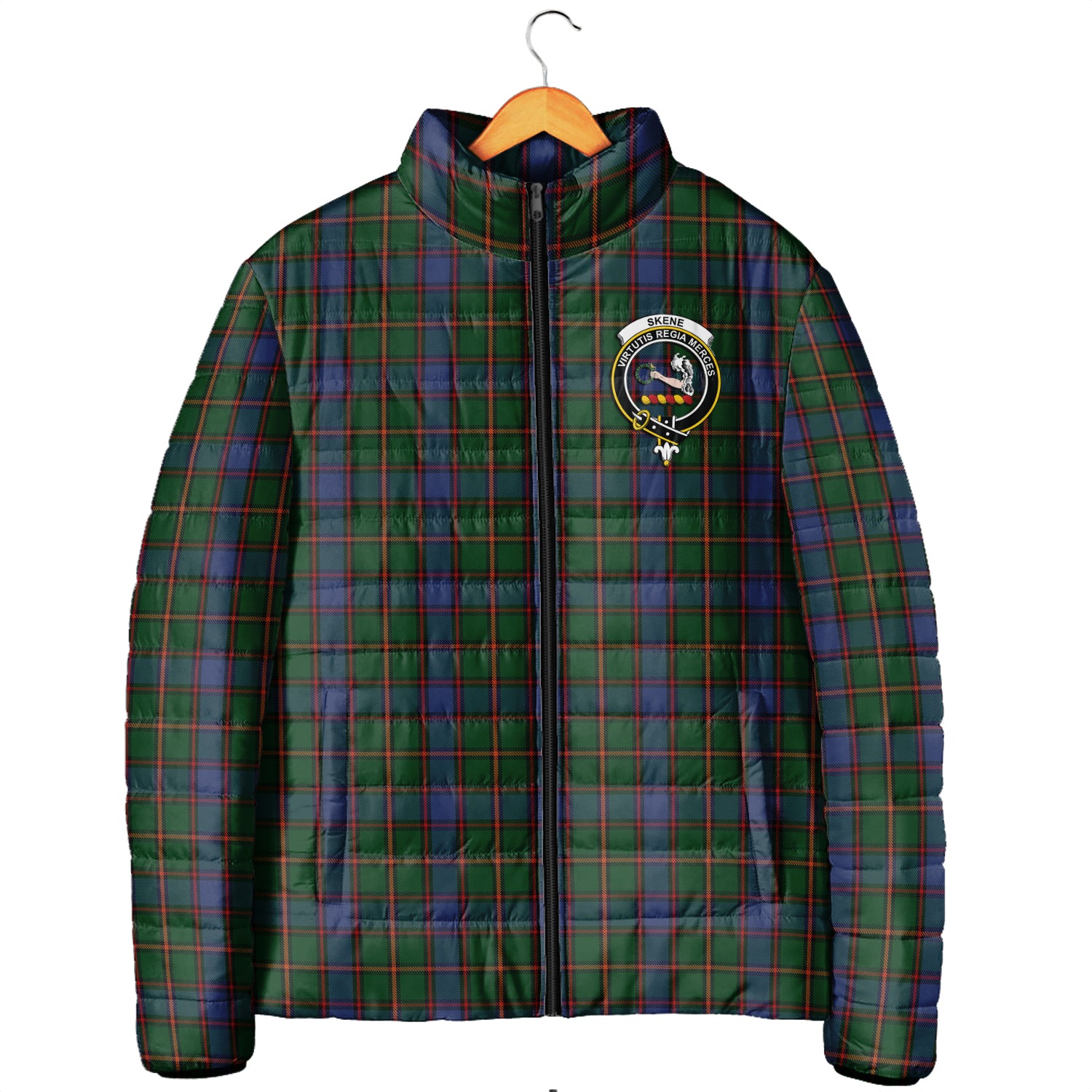 Skene Tartan Padded Jacket with Family Crest Men's Padded Jacket - Tartan Vibes Clothing