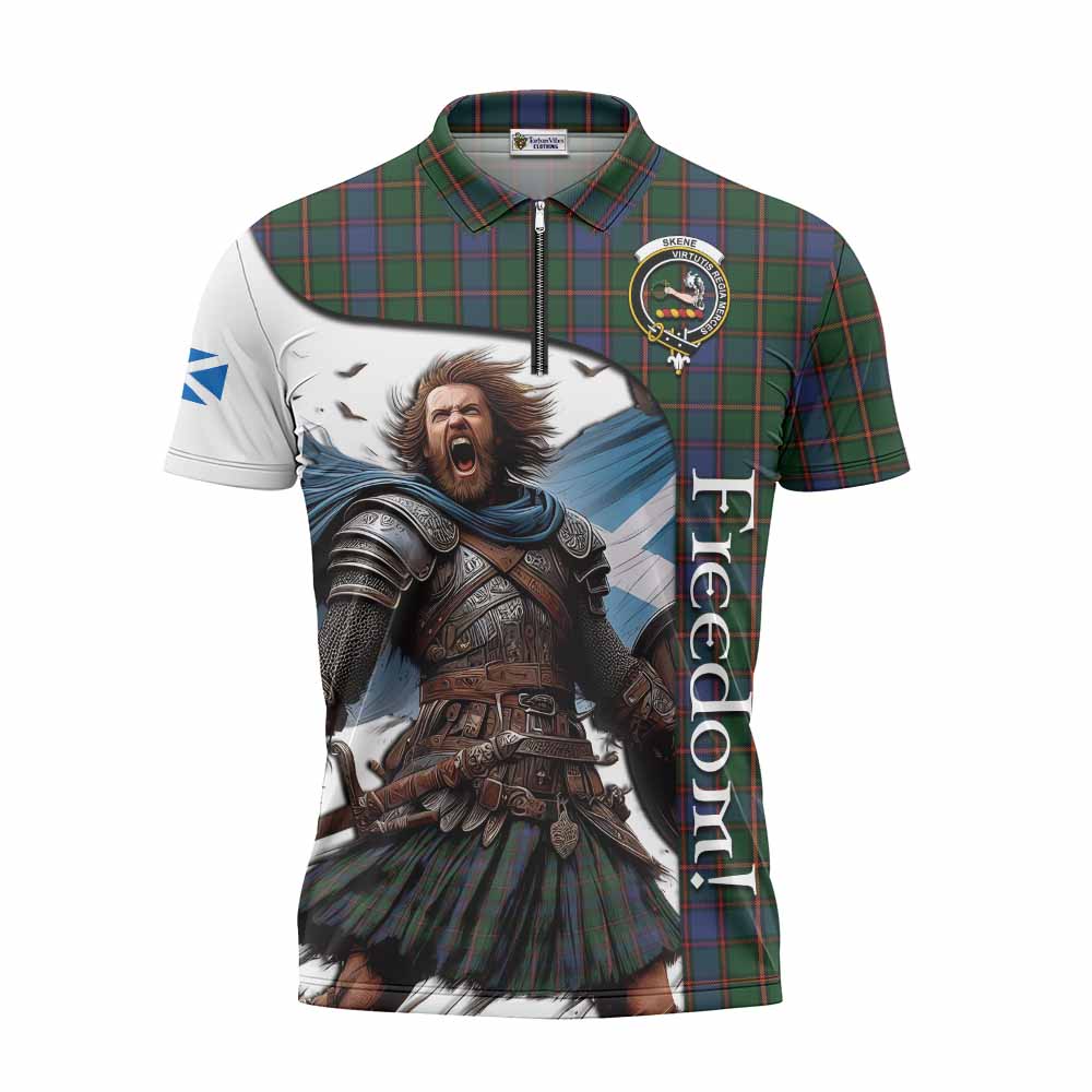 Tartan Vibes Clothing Skene Crest Tartan Zipper Polo Shirt Inspired by the Freedom of Scottish Warrior