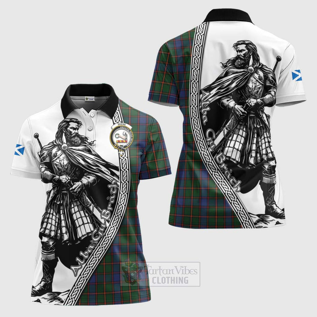 Tartan Vibes Clothing Skene Tartan Clan Crest Women's Polo Shirt with Highlander Warrior Celtic Style