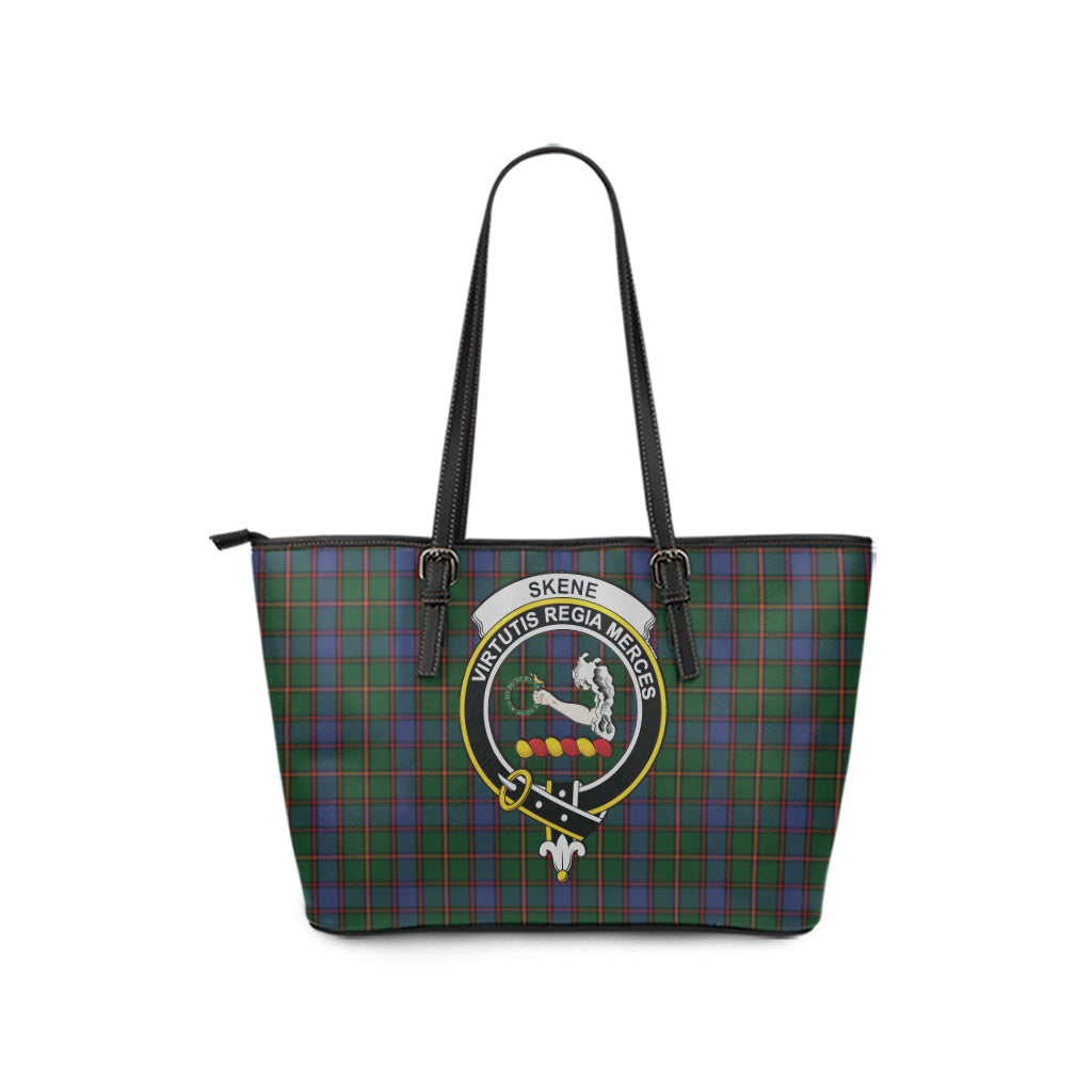 Skene Tartan Leather Tote Bag with Family Crest - Tartan Vibes Clothing