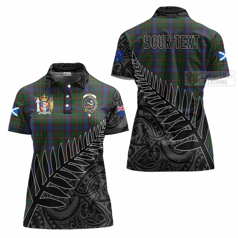 Tartan Vibes Clothing Skene Crest Tartan Women's Polo Shirt with New Zealand Silver Fern Half Style