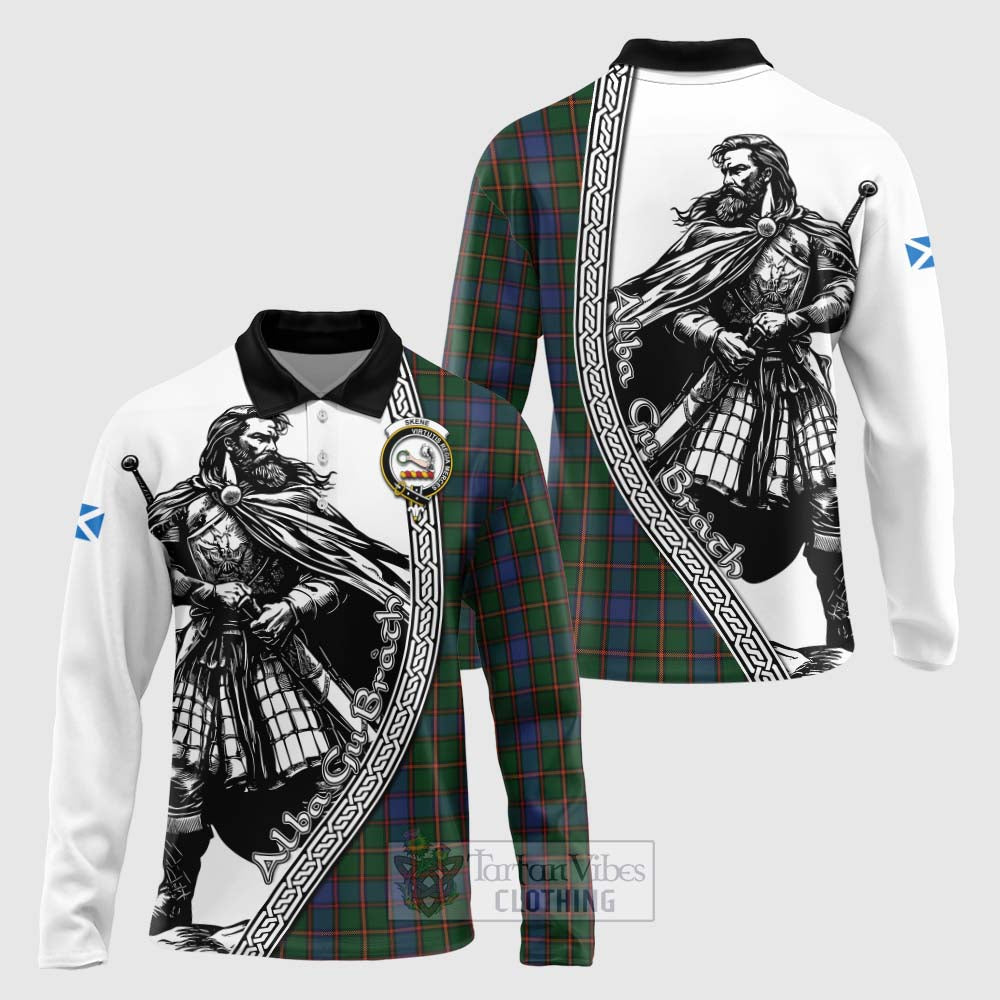 Tartan Vibes Clothing Skene Tartan Clan Crest Long Sleeve Polo Shirt with Highlander Warrior Celtic Style