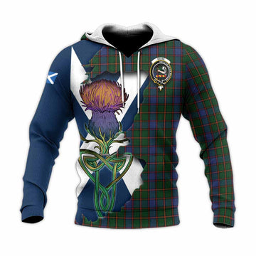 Skene Tartan Family Crest Knitted Hoodie Scottish Thistle Celtic Inspired Unisex Knitted Pullover Hoodie - Tartan Vibes Clothing