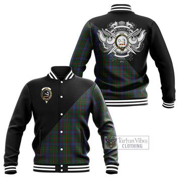 Skene Tartan Baseball Jacket with Family Crest and Military Logo Style