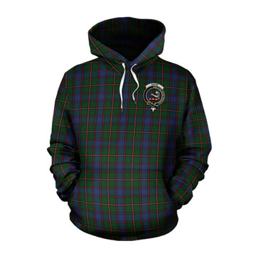 Skene Tartan Cotton Hoodie with Family Crest and Bearded Skull Holding Bottles of Whiskey