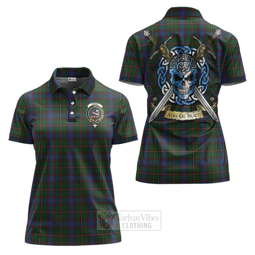 Tartan Vibes Clothing Skene Tartan Women's Polo Shirt with Family Crest Celtic Skull Style