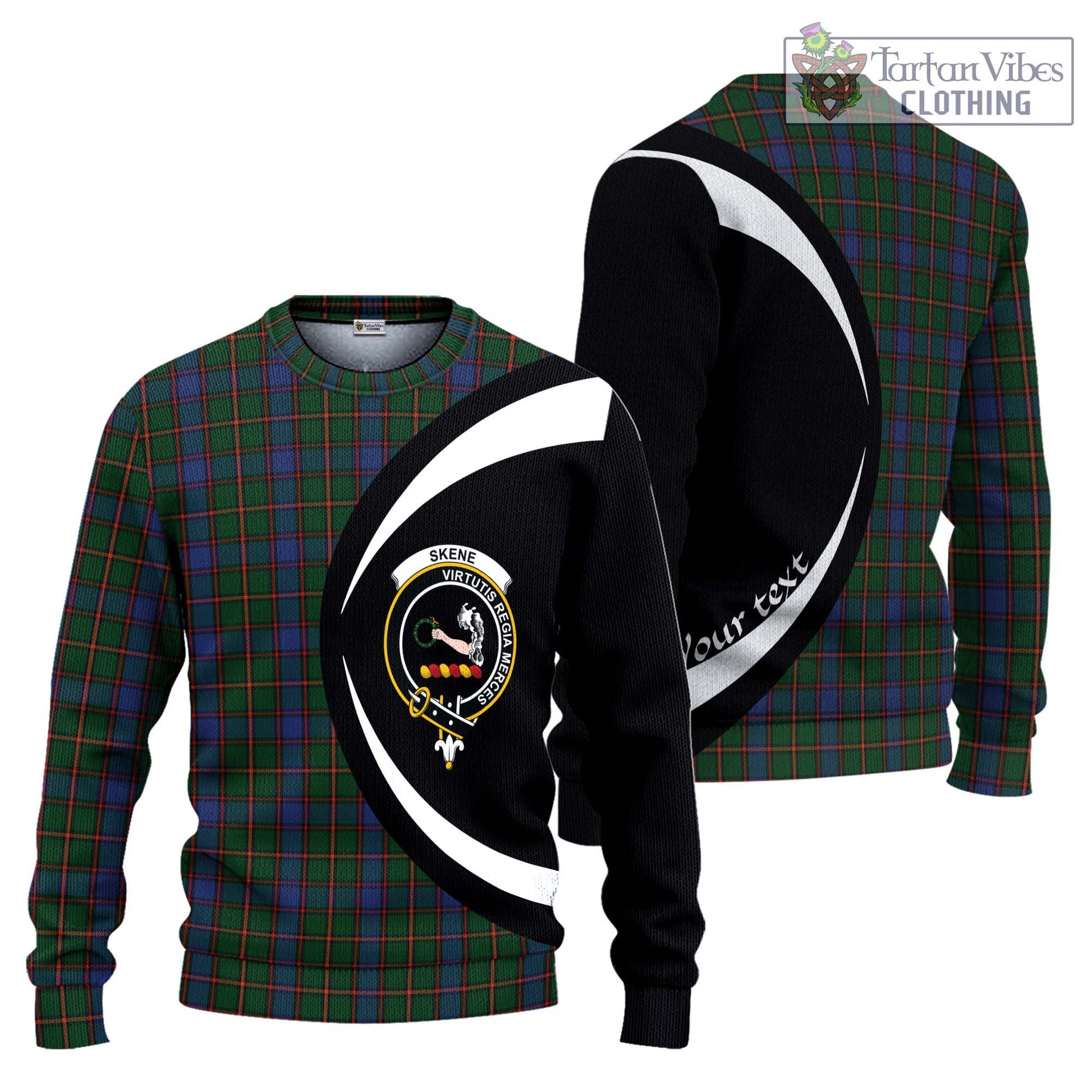 Skene Tartan Knitted Sweater with Family Crest Circle Style Unisex - Tartan Vibes Clothing