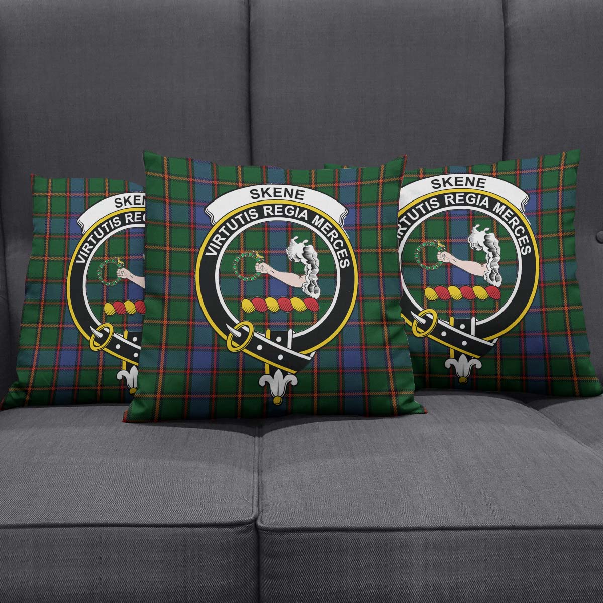 Skene Tartan Pillow Cover with Family Crest Square Pillow Cover - Tartanvibesclothing