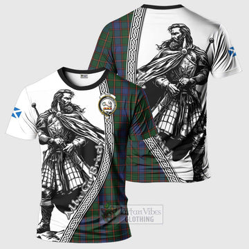 Skene Tartan Clan Crest T-Shirt with Highlander Warrior Celtic Style