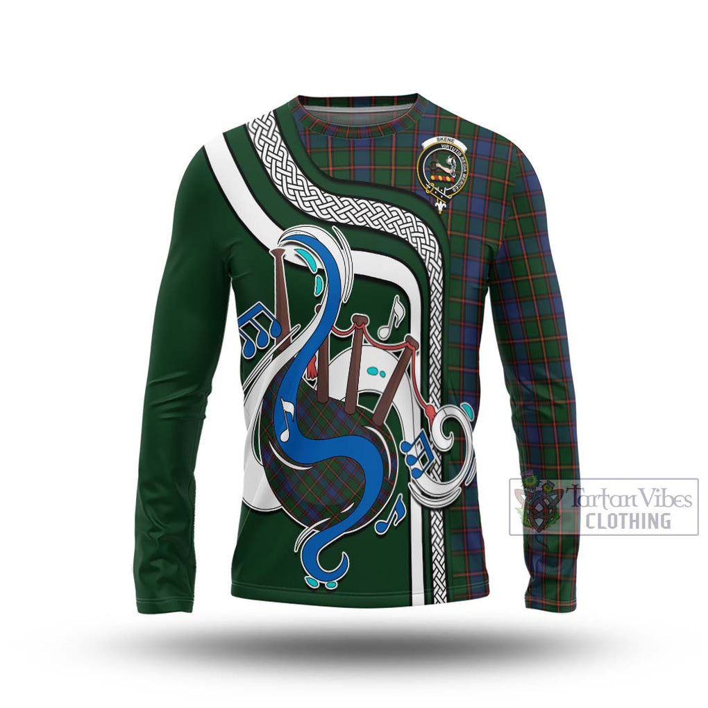 Tartan Vibes Clothing Skene Tartan Long Sleeve T-Shirt with Epic Bagpipe Style