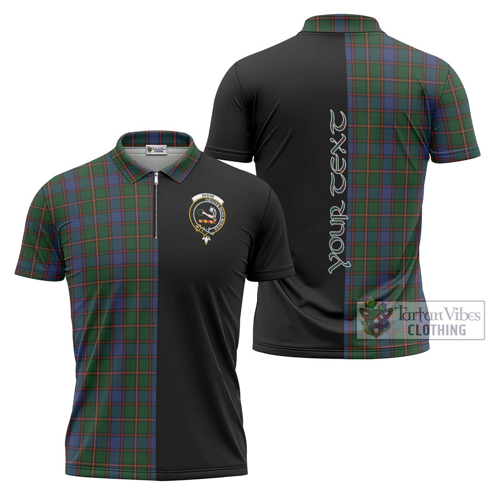 Skene Tartan Zipper Polo Shirt with Family Crest and Half Of Me Style Unisex - Tartanvibesclothing Shop