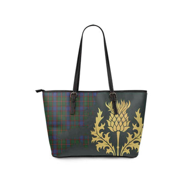 Skene Tartan Leather Tote Bag Gold Thistle Style - Tartan Vibes Clothing