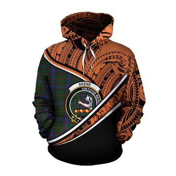 Skene Crest Tartan Cotton Hoodie with Polynesian Vibes Style - Orange Version