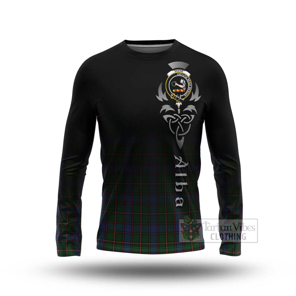 Tartan Vibes Clothing Skene Tartan Long Sleeve T-Shirt Featuring Alba Gu Brath Family Crest Celtic Inspired