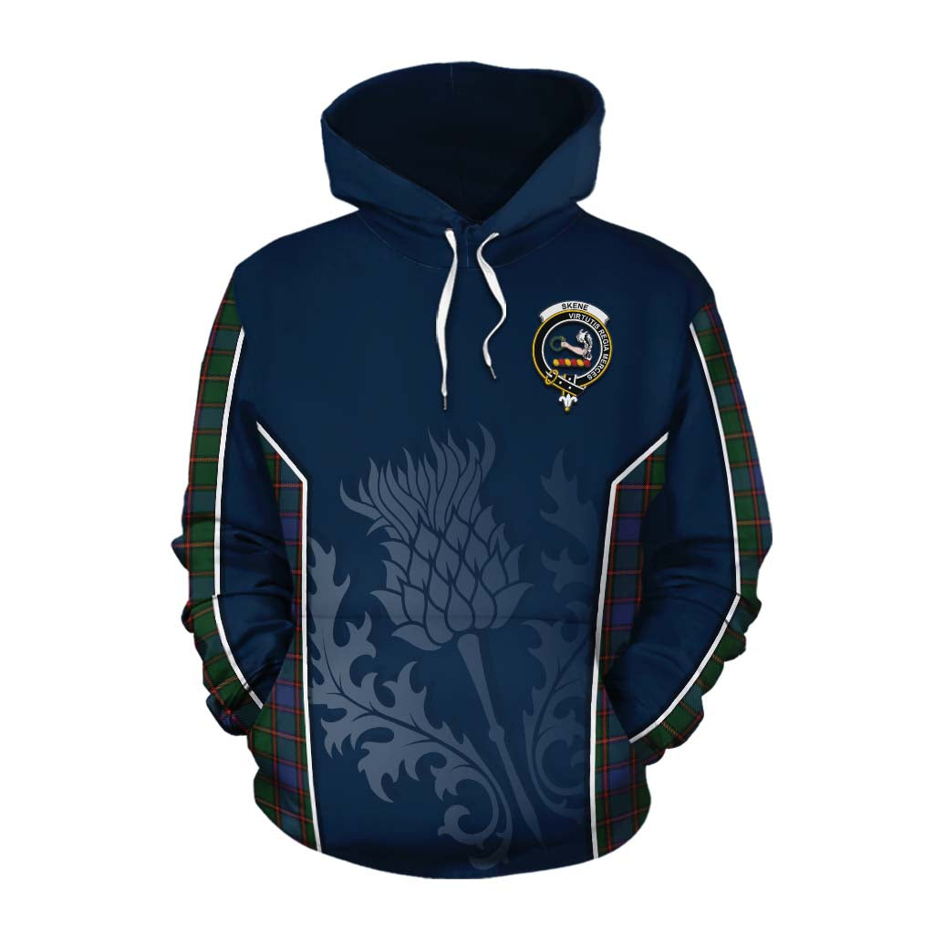 Tartan Vibes Clothing Skene Tartan Cotton Hoodie with Family Crest and Scottish Thistle Vibes Sport Style