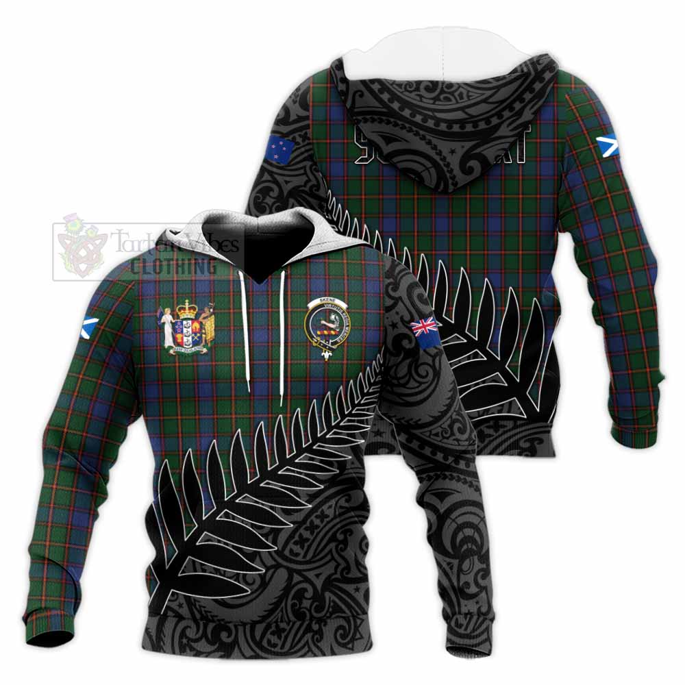 Tartan Vibes Clothing Skene Crest Tartan Knitted Hoodie with New Zealand Silver Fern Half Style