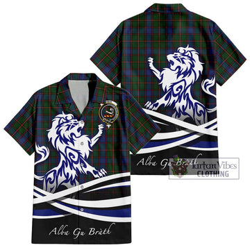 Skene Tartan Short Sleeve Button Shirt with Alba Gu Brath Regal Lion Emblem