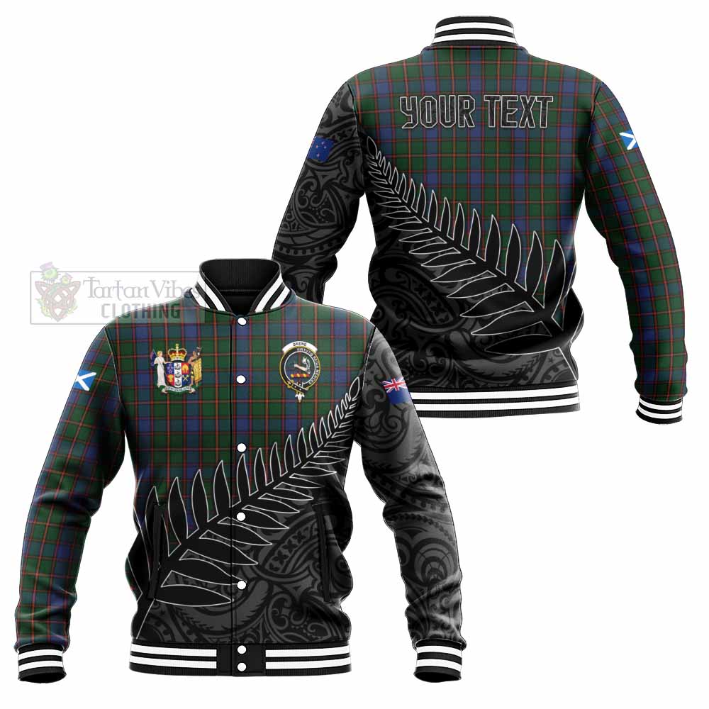 Tartan Vibes Clothing Skene Crest Tartan Baseball Jacket with New Zealand Silver Fern Half Style