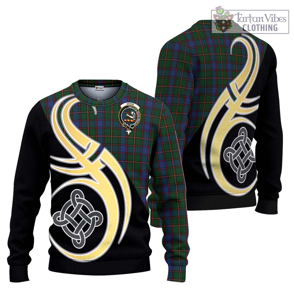 Skene Tartan Knitted Sweater with Family Crest and Celtic Symbol Style Unisex - Tartan Vibes Clothing