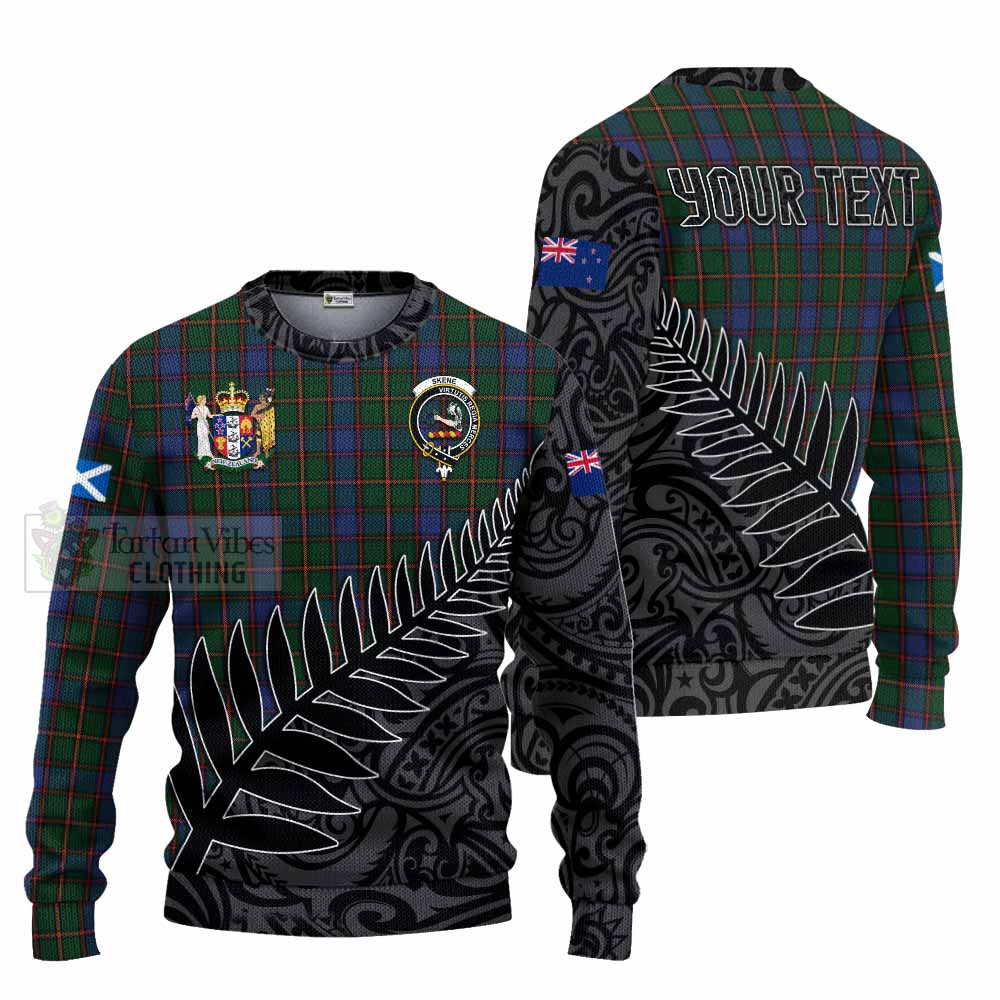 Tartan Vibes Clothing Skene Crest Tartan Knitted Sweater with New Zealand Silver Fern Half Style