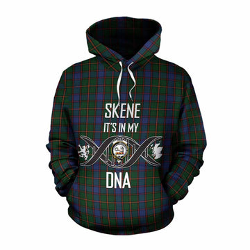 Skene Tartan Cotton Hoodie with Family Crest DNA In Me Style