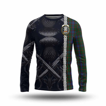 Skene Tartan Long Sleeve T-Shirt with Family Crest Cross Sword Thistle Celtic Vibes