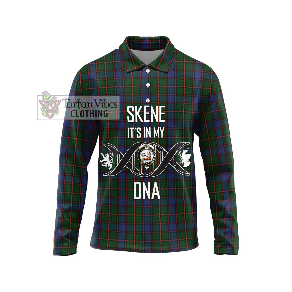 Skene Tartan Long Sleeve Polo Shirt with Family Crest DNA In Me Style Unisex - Tartanvibesclothing Shop