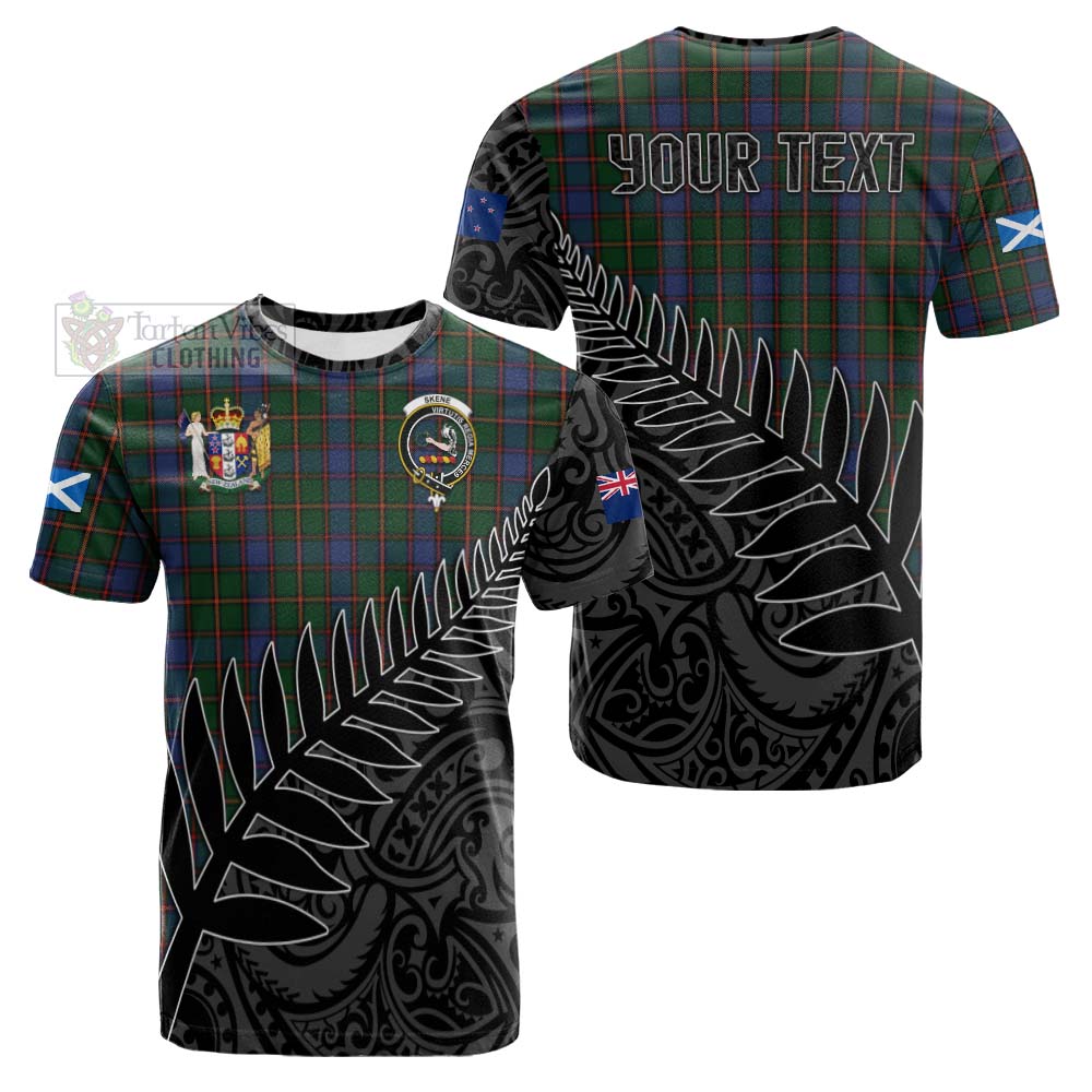 Tartan Vibes Clothing Skene Crest Tartan Cotton T-shirt with New Zealand Silver Fern Half Style