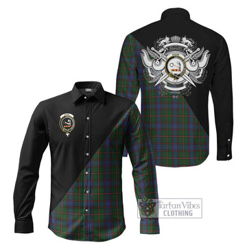 Skene Tartan Long Sleeve Button Shirt with Family Crest and Military Logo Style Men's Shirt S - Tartan Vibes Clothing