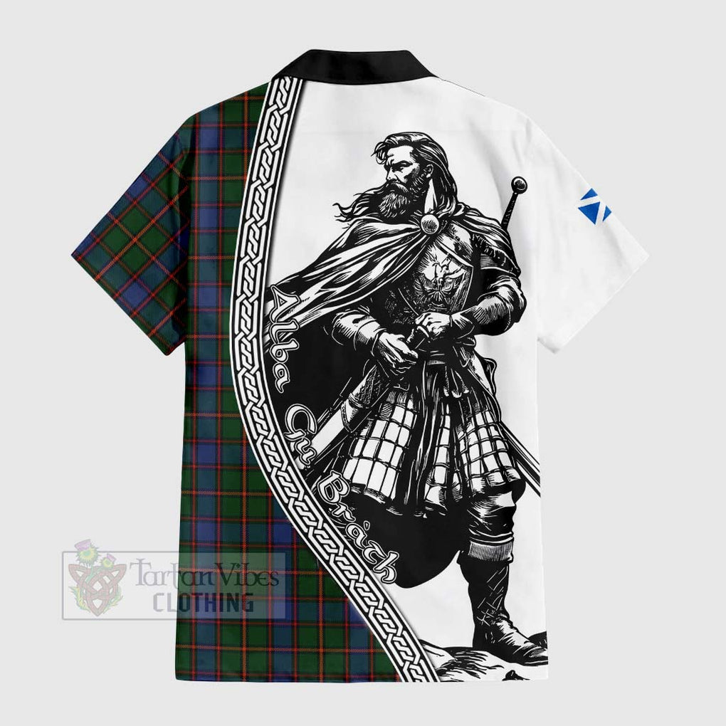 Tartan Vibes Clothing Skene Tartan Clan Crest Short Sleeve Button Shirt with Highlander Warrior Celtic Style