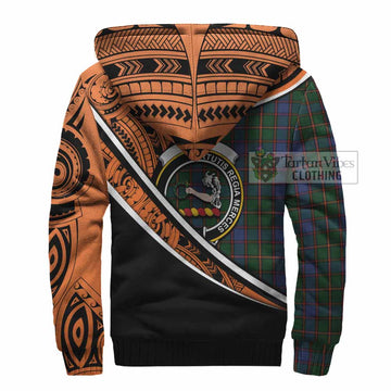 Skene Crest Tartan Sherpa Hoodie with Polynesian Vibes Style - Orange Version