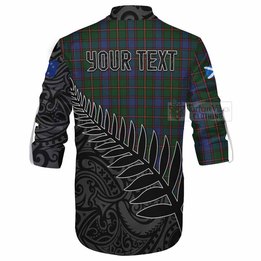 Tartan Vibes Clothing Skene Crest Tartan Ghillie Kilt Shirt with New Zealand Silver Fern Half Style